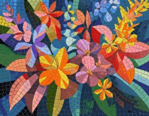 Vibrant Floral Mosaic Art – Colorful Botanical Wall Decor