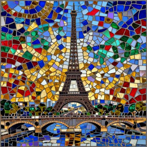 Colorful Paris Mosaic - Eiffel Tower & Pont Alexandre III
