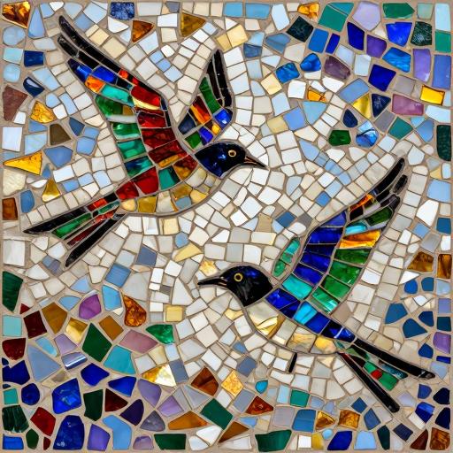 Two Swallows Flying Mosaic Art - Opus Incertum