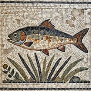 Ancient Style Fish and Seaweed Mosaic Art