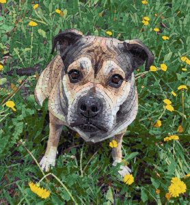 Mosaic Portrait of a Loyal Dog in Nature