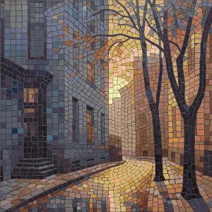 Golden Hour City Alley Mosaic Art