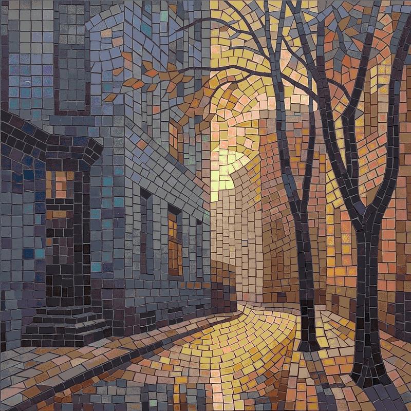 Golden Hour City Alley Mosaic Art