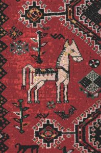 Ancient Style Animal Mosaic Art – Red Background