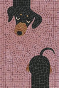 Playful Black Dog Mosaic Art – 30×45 cm