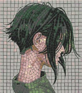 Modern Mosaic Portrait – Green Hair Profile