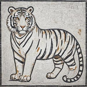 White Tiger Mosaic Art – Opus Tessellatum Style