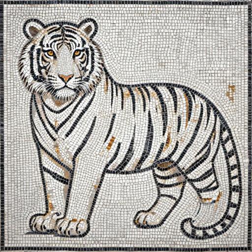 White Tiger Mosaic Art - Opus Tessellatum Style