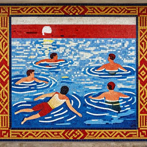 Soviet Mosaic Art 'Swimmers' - Custom Size Wall Decor