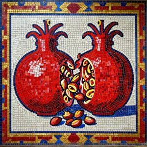 Red Pomegranates Soviet Style Mosaic Art