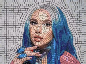 Ethereal Woman with Blue Butterfly Mosaic Art