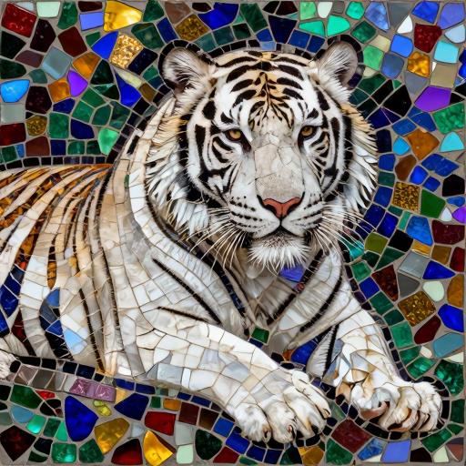 White Tiger Mosaic Art - Opus Incertum Style