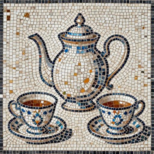 Elegant Tea Set Mosaic Art - Opus Tessellatum