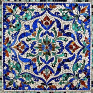 Florentine Mosaic ‘Blue Cornflowers’ – Geometric Floral Ornament