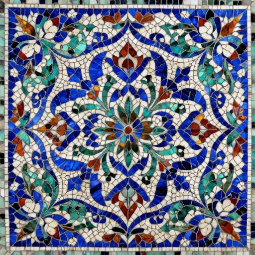 Florentine Mosaic 'Blue Cornflowers' - Geometric Floral Ornament