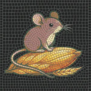 Mosaic Art: Cute Brown Mouse on Golden Corn