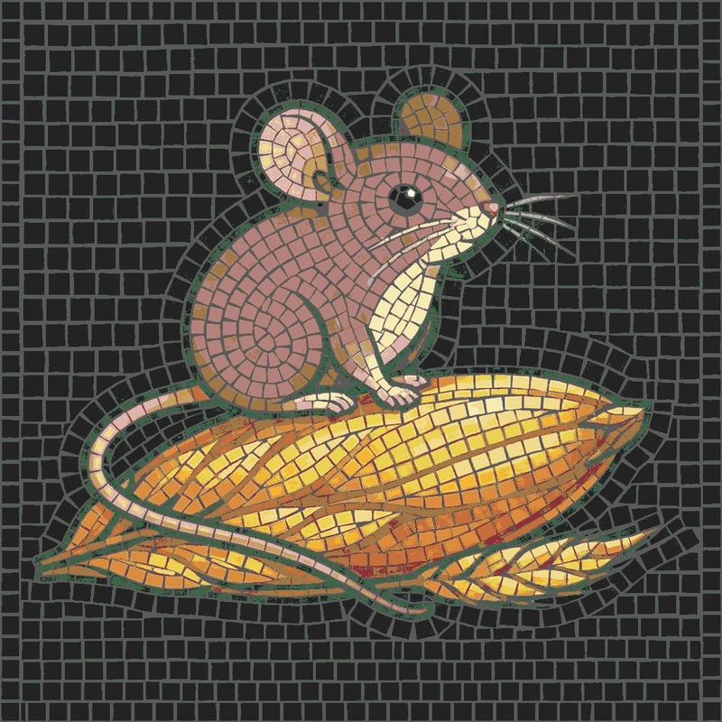 Mosaic Art: Cute Brown Mouse on Golden Corn