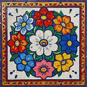 Soviet Style Floral Wreath Mosaic Art
