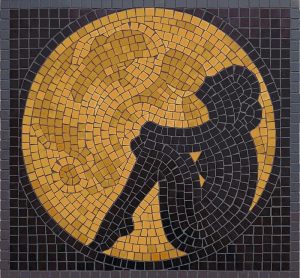 Golden Sun Silhouette Mosaic Art