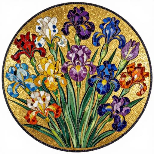 Byzantine Mosaic Iris Bouquet - Custom Round Art