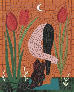 Surreal Tulips and Moon Mosaic Art