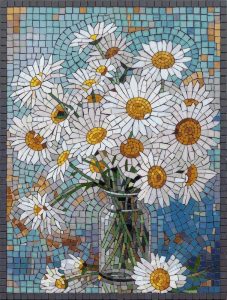 White Daisies in a Vase Mosaic Art
