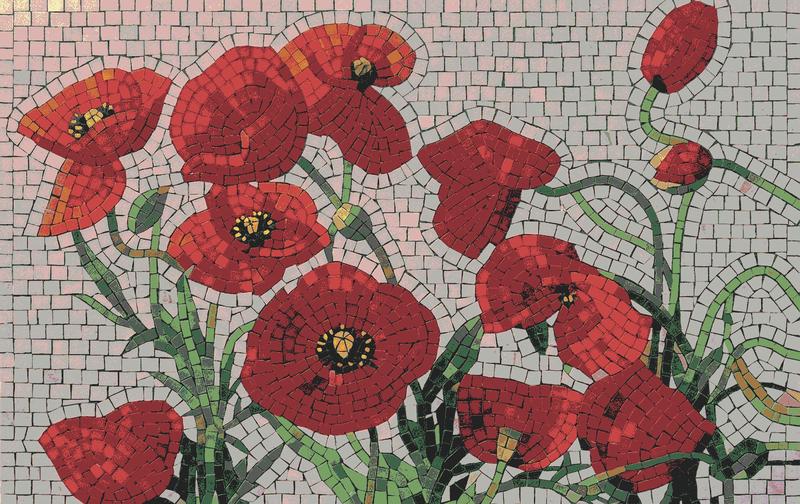 Red Poppies Mosaic Art - Elegant Floral Wall Decor