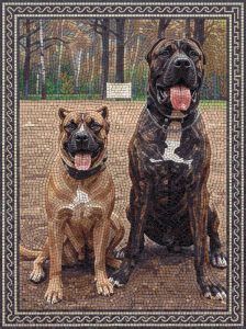 Loyal Companions Mosaic Art – Two Dogs in the Forest