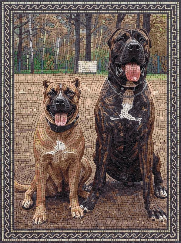 Loyal Companions Mosaic Art - Two Dogs in the Forest