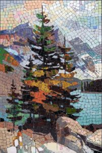 Evergreen Mountain Lake Mosaic Art