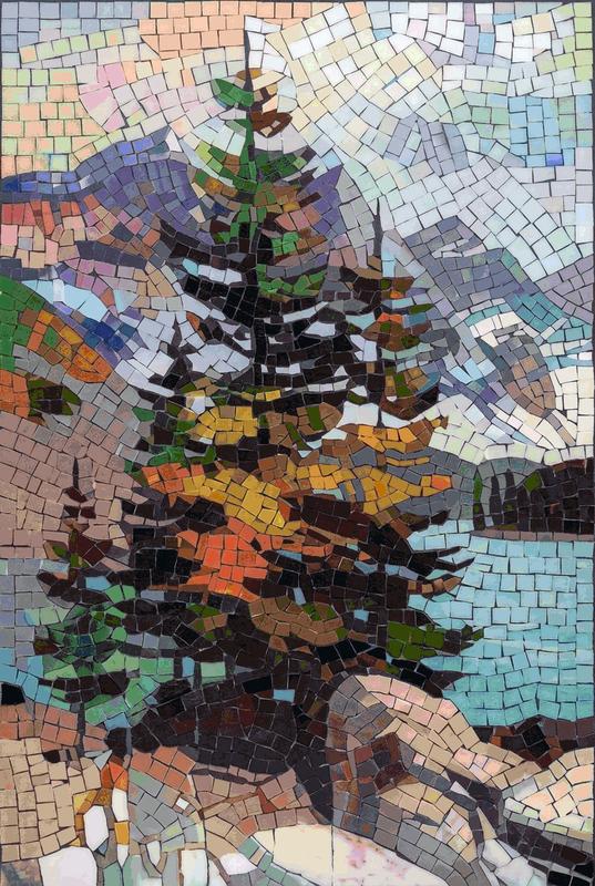 Evergreen Mountain Lake Mosaic Art