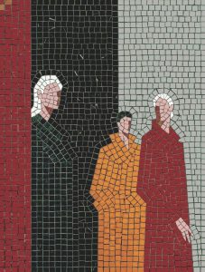 Minimalist Mosaic Portrait of Three Figures