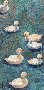 Serene White Ducks Mosaic Art – 50×100 cm
