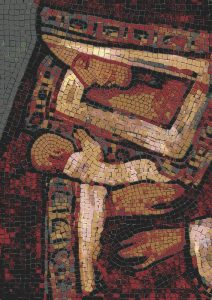 Classical Mosaic Art – Golden Figure on Red