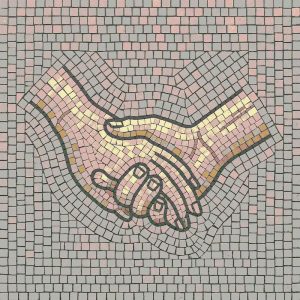 Mosaic Art: Clasped Hands of Unity
