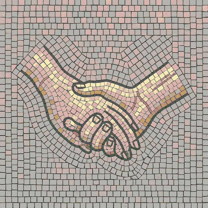 Mosaic Art: Clasped Hands of Unity