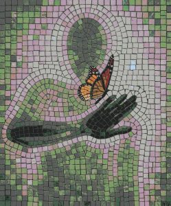 Mosaic Art: Butterfly and Hand Connection