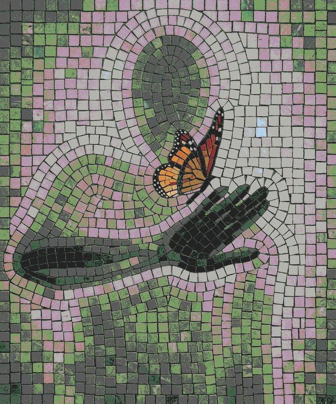 Mosaic Art: Butterfly and Hand Connection