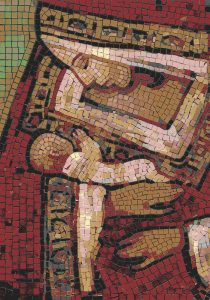 Red Mosaic Art with Stylized Human Figure