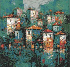 Abstract Waterfront Village Mosaic Art