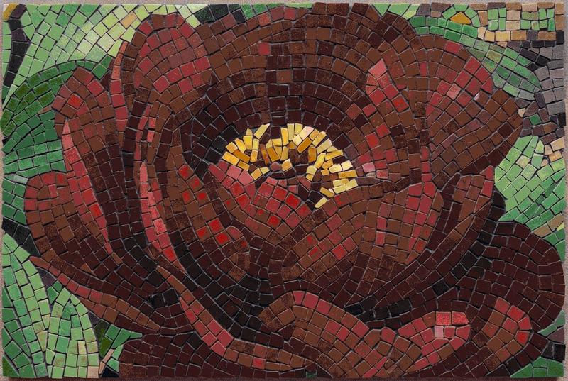Deep Red Mosaic Flower Art - 60x40 cm