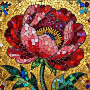 Red Peony Byzantine Mosaic Art