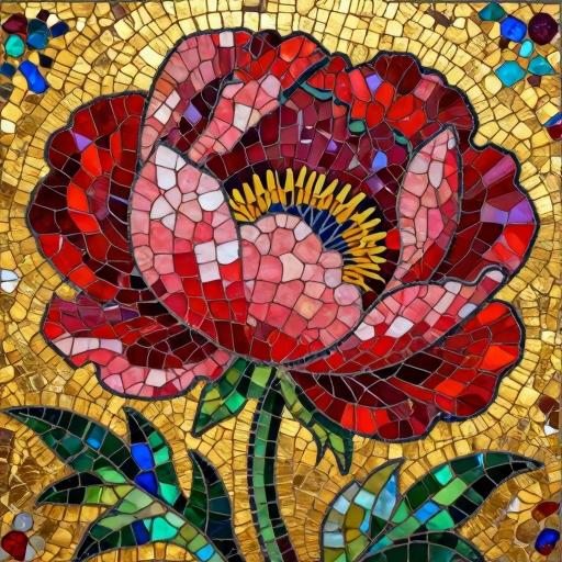 Red Peony Byzantine Mosaic Art