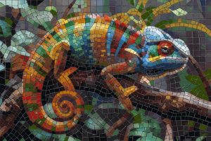 Colorful Chameleon Mosaic Art – 60×40 cm