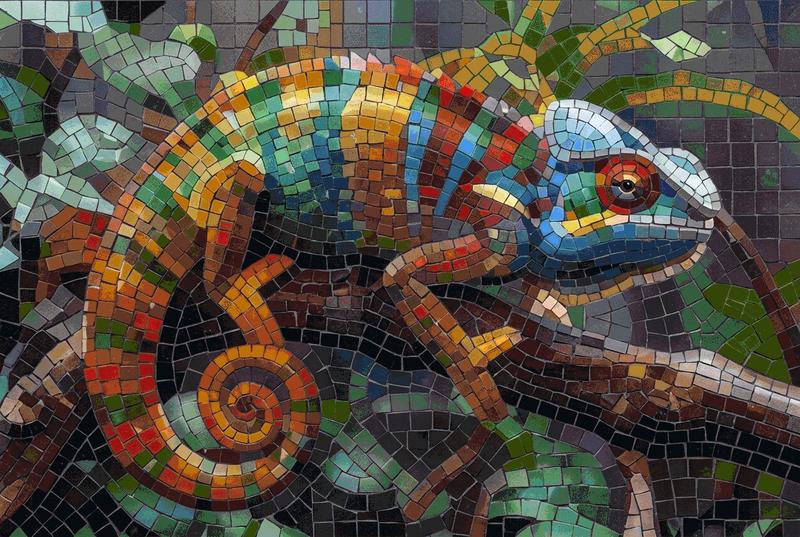Colorful Chameleon Mosaic Art - 60x40 cm