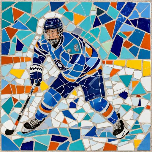 Custom Trencadís Ice Hockey Player Mosaic Art