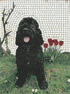 Black Dog in Garden Mosaic Art