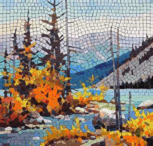 Autumn Lake Mosaic Art – Vibrant Nature Landscape