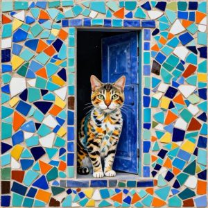 Curious Striped Cat Trencadís Mosaic Art