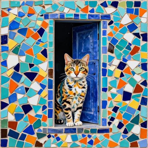 Curious Striped Cat Trencadís Mosaic Art